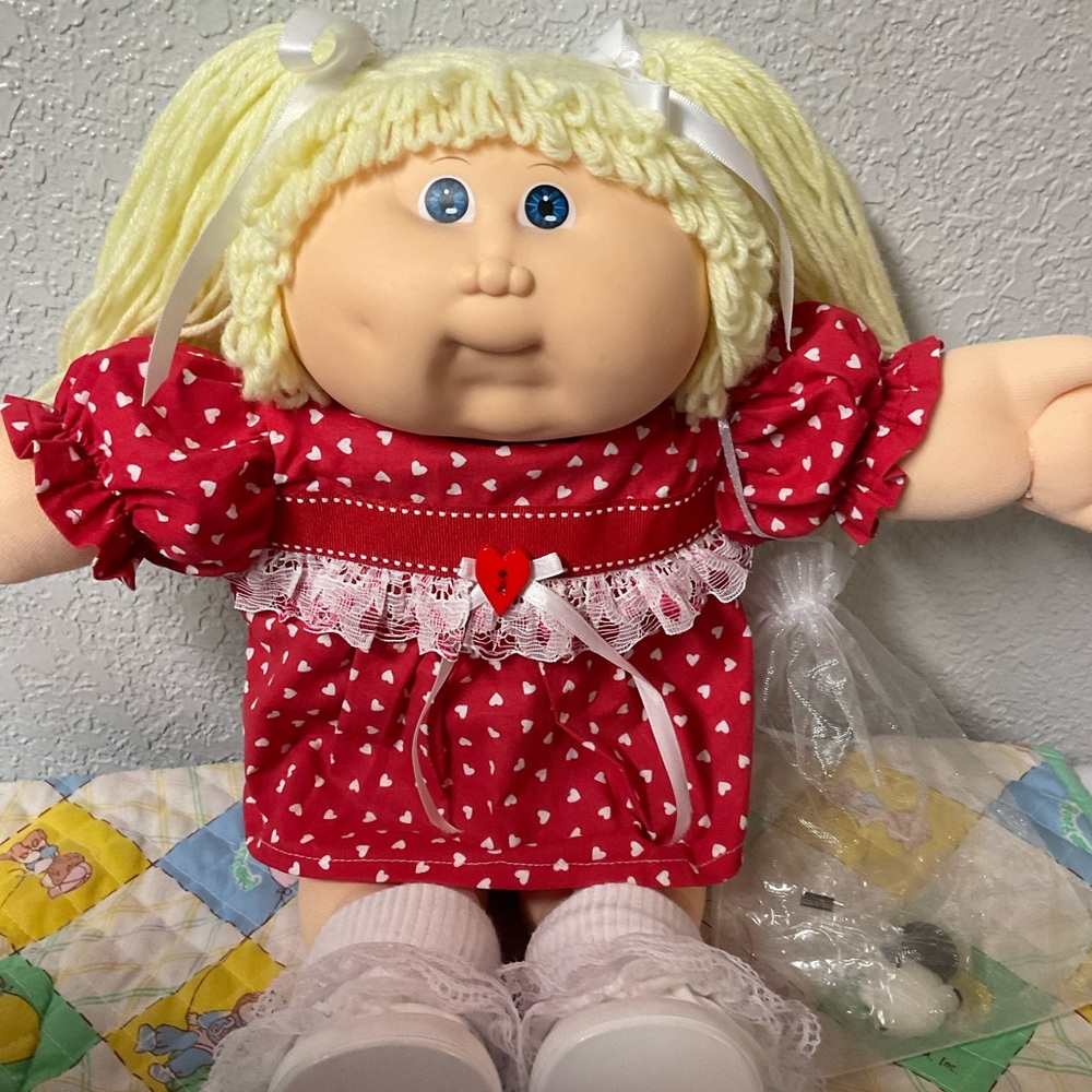 Vintage Cabbage Patch Kid Girl Lemon Hair Blue Eyes HTF HM#14 1987